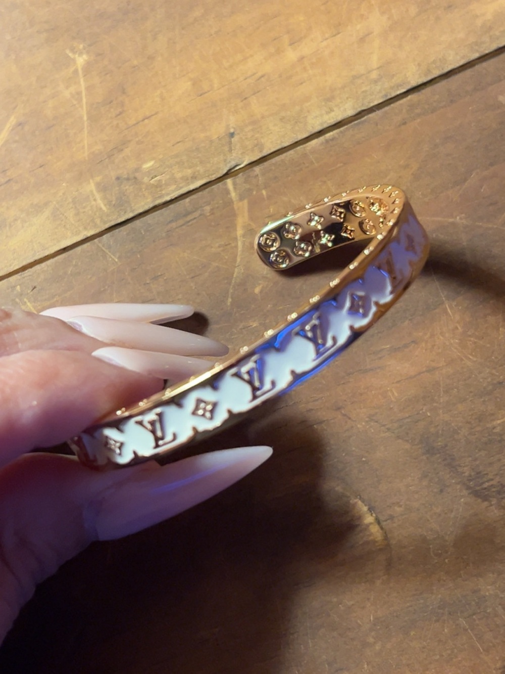 Louis Vuitton Gold and White Monogram Cuff Bracelet